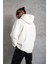 Erkek Düz Kapüşonlu Sweat - Beyaz 5