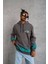 Erkek Üç Iplik Içi Pamuklu Alev Baskılı Kapüşonlu Sweatshirt - Gri 2