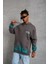 Erkek Üç Iplik Içi Pamuklu Alev Baskılı Kapüşonlu Sweatshirt - Gri 3