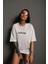 Kadın Bisiklet Yakalı Sırt Baskılı Oversize T-Shirt - Beyaz 2