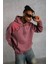 Erkek Ön ve Arka Baskılı Kapüşonlu 3 Iplik Sweatshirt - Gül Kurusu 1