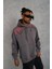 Erkek Ön ve Arka Baskılı Kapüşonlu 3 Iplik Sweatshirt - Füme 1