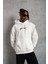 Erkek Kordon Ipli Baskılı Kapüşonlu Sweatshirt - Beyaz 1