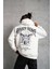 Erkek Kordon Ipli Baskılı Kapüşonlu Sweatshirt - Beyaz 2