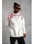 Erkek Ön ve Arka Baskılı Kapüşonlu 3 Iplik Sweatshirt - Beyaz 1