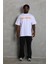 Unisex Oversize Baskılı Bisiklet Yaka T-Shirt - Beyaz 3
