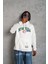 Erkek Baskılı Kapüşonlu Sweatshirt - Beyaz 1