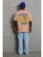 Unisex Oversize Baskılı Bisiklet Yaka T-Shirt - Bej 3