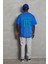 Unisex Oversize Baskılı Bisiklet Yaka T-Shirt - Mavi 4