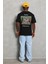 Unisex Oversize Baskılı Bisiklet Yaka T-Shirt - Siyah 4