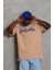 Unisex Oversize Baskılı Bisiklet Yaka T-Shirt - Bej 4