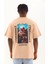 Unisex Oversize Baskılı Bisiklet Yaka T-Shirt - Bej 5