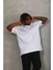 Unisex Oversize Taşlı Bisiklet Yaka T-Shirt - Beyaz 2