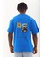 Unisex Oversize Baskılı Bisiklet Yaka T-Shirt - Mavi 5