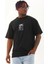 Unisex Oversize Baskılı Bisiklet Yaka T-Shirt - Siyah 1
