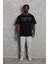 Unisex Oversize Taşlı Bisiklet Yaka T-Shirt - Siyah 4