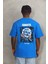 Unisex Oversize Baskılı Bisiklet Yaka T-Shirt - Mavi 5