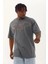 Unisex Oversize Taşlı Bisiklet Yaka T-Shirt - Füme 1