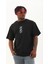 Unisex Oversize Baskılı Bisiklet Yaka T-Shirt - Siyah 1