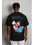 Unisex Oversize Baskılı Bisiklet Yaka T-Shirt - Siyah 5