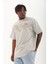 Unisex Oversize Taşlı Bisiklet Yaka T-Shirt - Gri 2