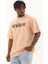 Unisex Oversize Baskılı Bisiklet Yaka T-Shirt - Bej 1