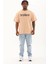Unisex Oversize Baskılı Bisiklet Yaka T-Shirt - Bej 4