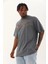 Unisex Oversize Taşlı Bisiklet Yaka T-Shirt - Füme 3