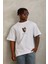 Unisex Oversize Baskılı Bisiklet Yaka T-Shirt - Beyaz 1