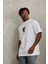 Unisex Oversize Baskılı Bisiklet Yaka T-Shirt - Beyaz 4