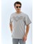 Unisex Oversize Taşlı Bisiklet Yaka T-Shirt - Gri 5