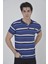 Erkek Yakalı Slim Fit Dokuma Çizgili T-Shirt - Mavi 1