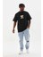Unisex Baskılı Oversize T-Shirt - Siyah 5