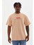 Unisex Baskılı Oversize T-Shirt - Bej 1