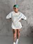 Unisex Bisiklet Yaka Baskılı Oversize T-Shirt - Beyaz 2