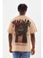 Unisex Baskılı Oversize T-Shirt - Bej 2