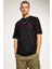 Unisex Bisiklet Yaka Oversize Baskılı T-Shirt - Siyah 1