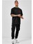 Unisex Bisiklet Yaka Oversize Baskılı T-Shirt - Siyah 2