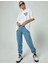 Kadın Bisiklet Yaka Baskılı Oversize T-Shirt - Beyaz 3