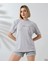 Unisex Bisiklet Yaka Baskılı Slim Fit T-Shirt - Boyalı Gri 3