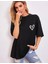 Kadın Bisiklet Yaka Baskılı Oversize T-Shirt - Siyah 3