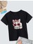 Kız Çocuk Bisiklet Yaka Baskılı T-Shirt - Siyah 1