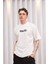 Unisex Bisiklet Yaka Baskılı Oversize T-Shirt - Beyaz 1