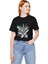 Unisex Kadın Bisiklet Yaka Baskılı T-Shirt - Siyah 1