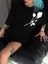Unisex Bisiklet Yaka Baskılı Oversize T-Shirt - Siyah 1