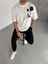 Unisex Bisiklet Yaka Baskılı Oversize T-Shirt - Beyaz 2