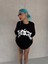 Unisex Bisiklet Yaka Baskılı Oversize T-Shirt - Siyah 2
