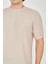 Unisex Waffle Kumaş Rahat Kol T-Shirt - Bej 3