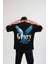 Unisex Bisiklet Yaka Baskılı Oversize T-Shirt - Siyah 2