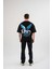 Unisex Bisiklet Yaka Baskılı Oversize T-Shirt - Siyah 4